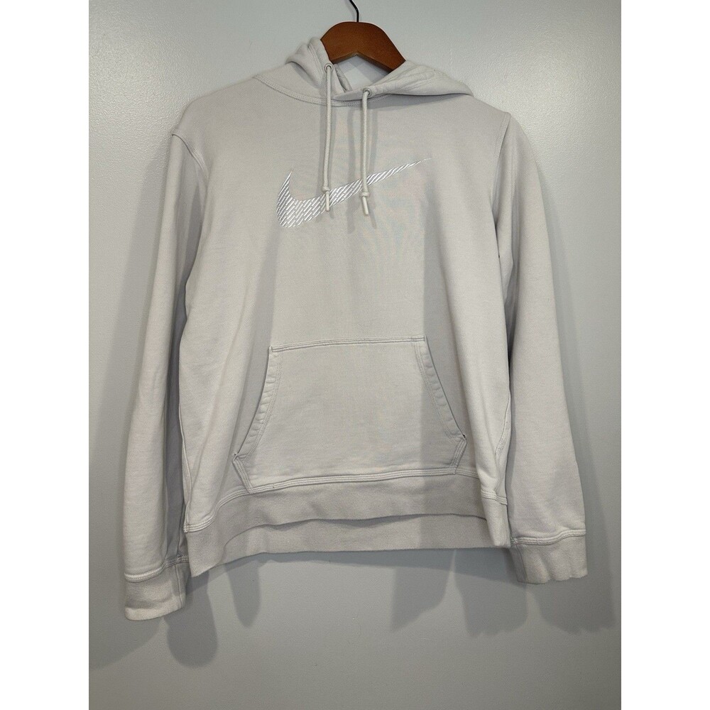 Nike Womens Club Fleece Hoodie L Ivory Embroidered Swoosh Logo Casual Pullover